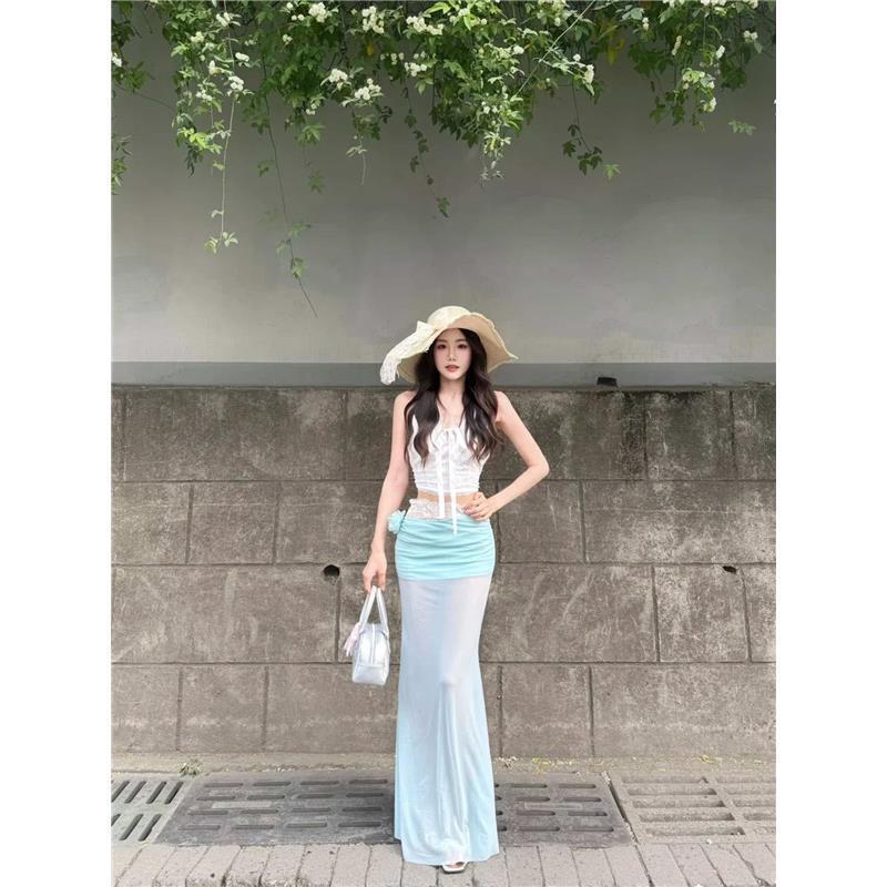 半身裙女法式清冷感气质网纱拼接修身显瘦辣妹鱼尾外穿长裙|undefined
