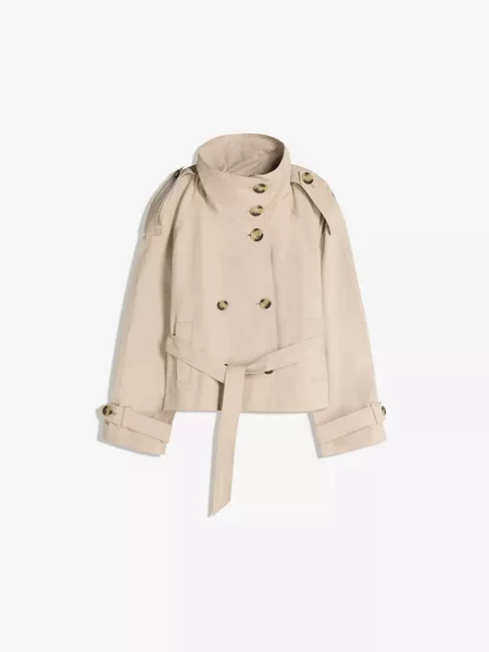 2026 Amazon Aliexpress Stylish Short Trench Coat with Large Buttons and Stand Collar