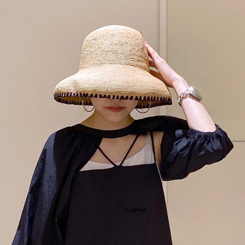 Cappello a secchiello in rafia e pizzo nero elegante donna_voghion.com