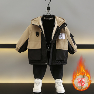 Boys' 2024 New Stylish Parker Cotton-padded Jacket Baby Boy's Autumn and Winter Cotton-padded Jacket Small Children's fleece-lined Thickened Jacket Trendy
