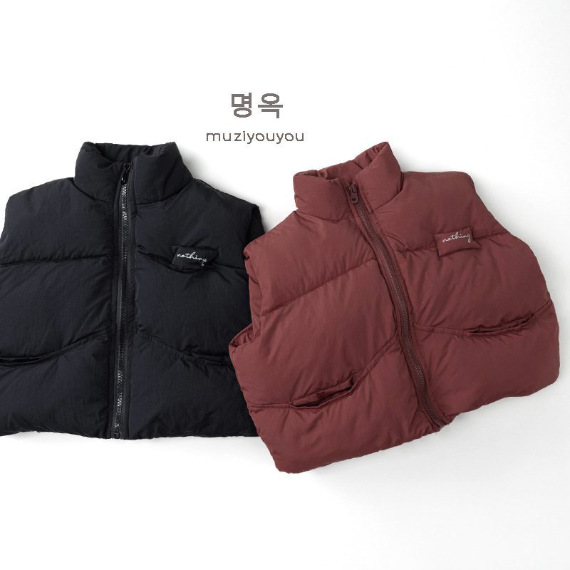 Ropa infantil para niños niñas chaleco de algodón 2025 invierno nuevo bebé grueso chaleco caliente hombro de moda coreana