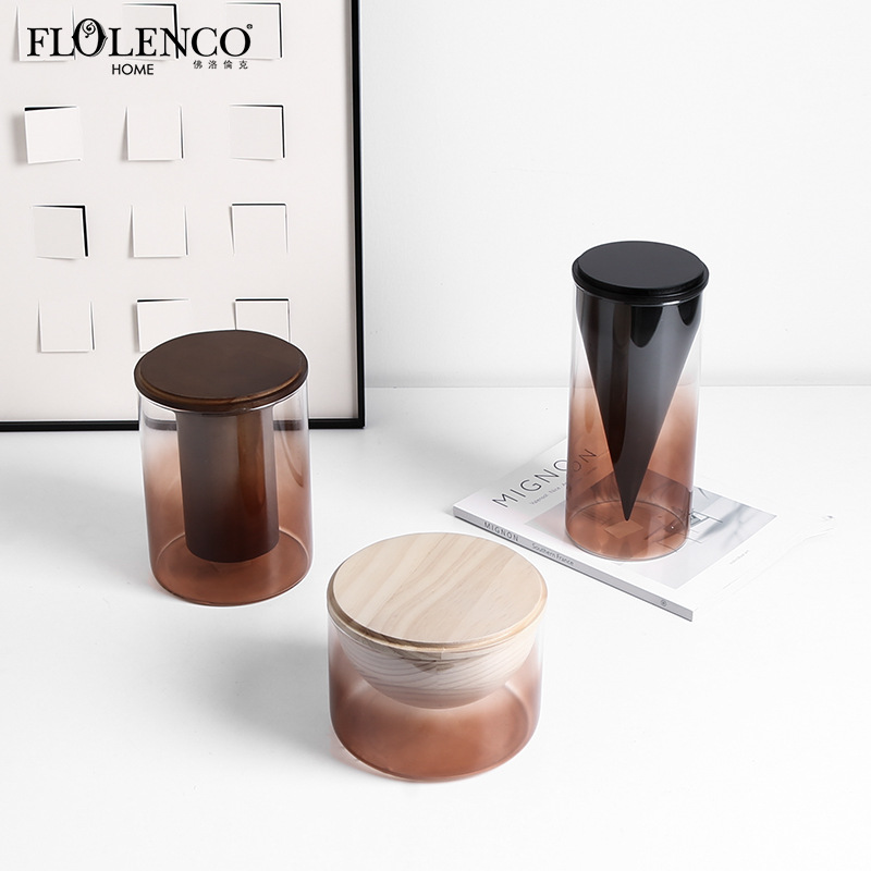 Creative modern simple wooden glass decorative jar sample room inn living room sideboard storage wine cabinet decorative item
