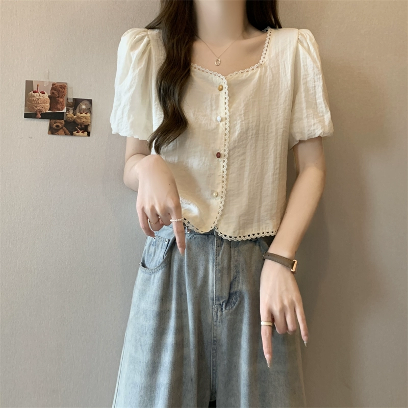 Женская рубашка с короткими рукавами и квадратным вырезом во французском стиле, новый летний шикарный топ для похудения больших размеров.