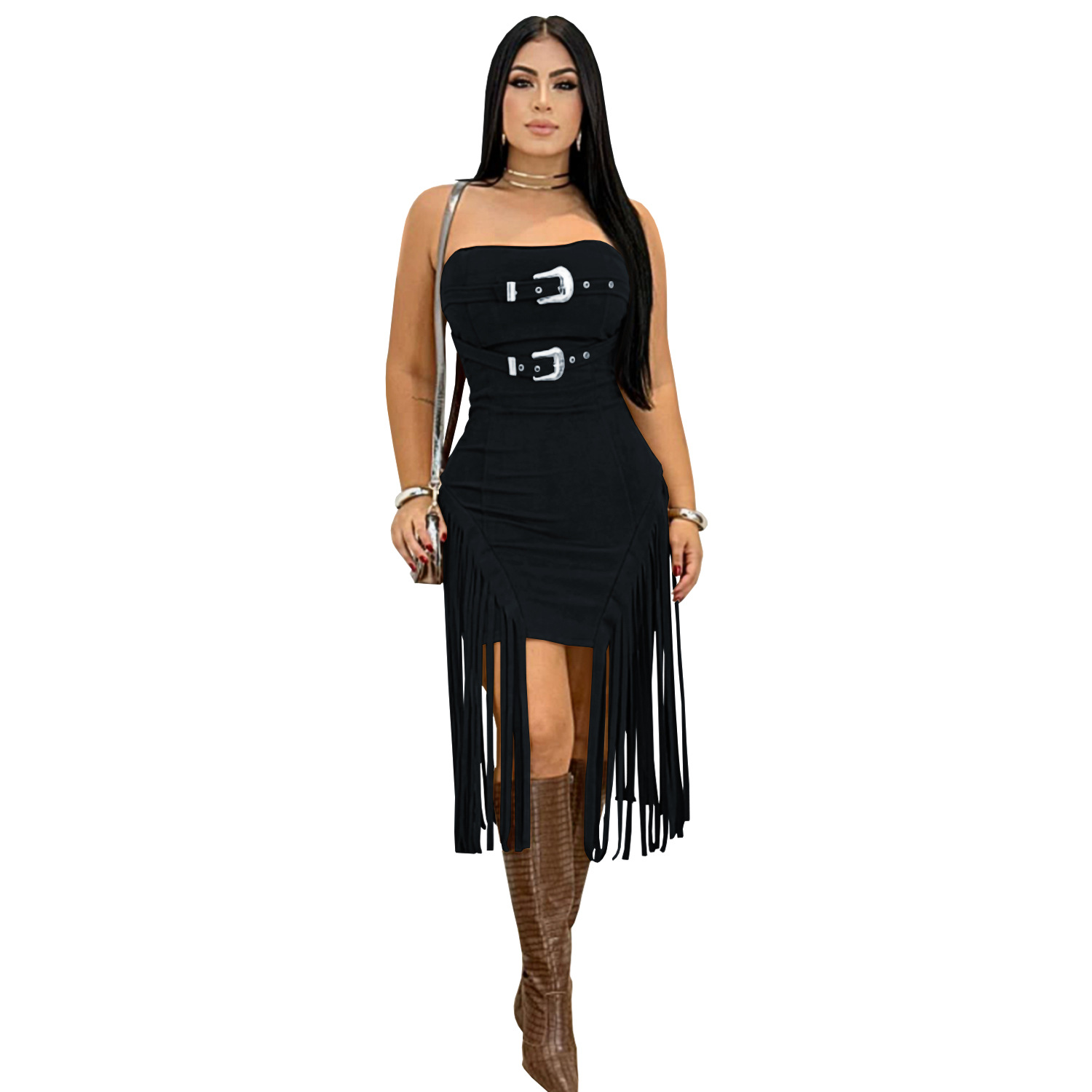C7426 Cross-border AliExpress Amazon Ropa de mujer de moda europea y americana Vestido de borla sin mangas sexy con top de tubo sin mangas image 7