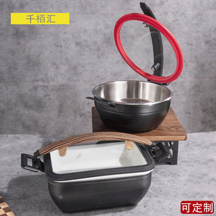Commercial Deluxe Plug-in Lid Visible Warm Vegetable Pot Amazon Binaural Color Buffet Stove Three-Layer Steel Heat Preservation Pot