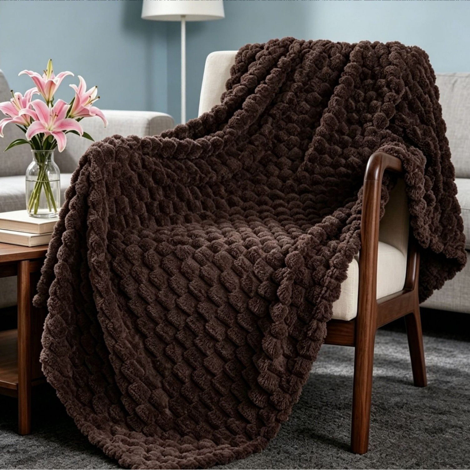 Manta Tejida Térmica para Siesta Jacquard 3D de Poliéster y Franela para Oficina y Dormitorio