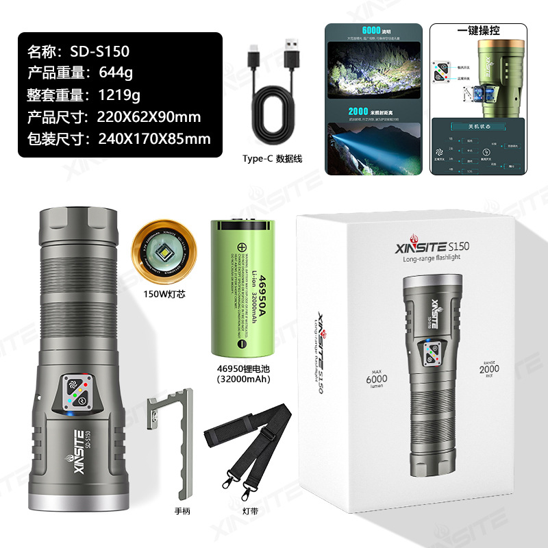 스페이스 그레이 150W 레이저 (32000mah+손잡이+어깨끈+필니어 렌즈+선물 상자) 10-90h