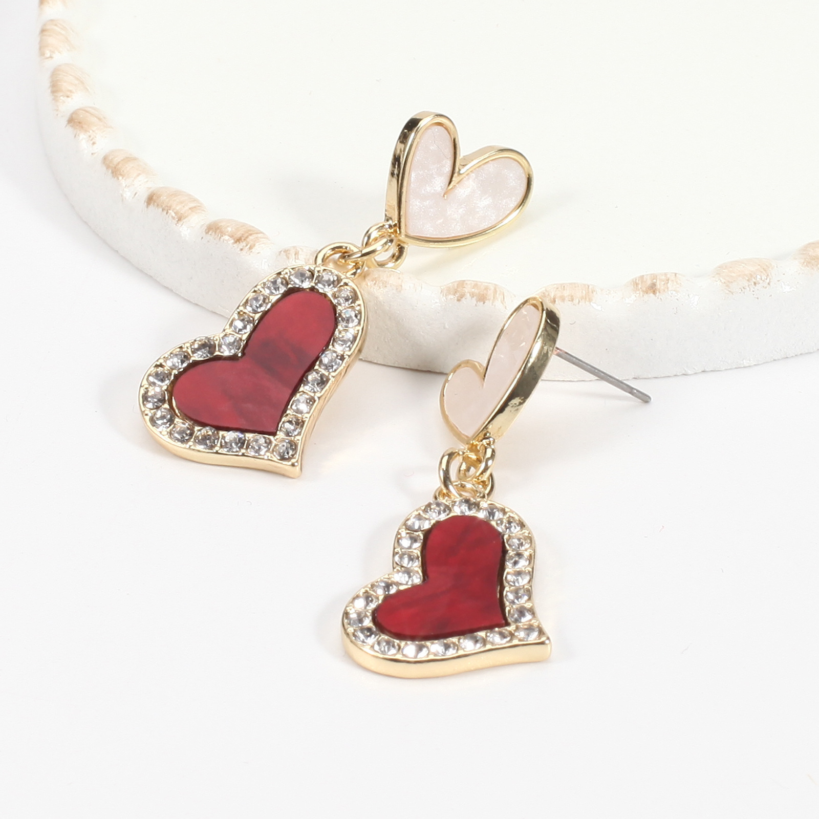 18g Weight Copper Ear Needle Material Rhinestones, Pearl Inlay Material Drop Earrings Classification 1 Pair Quantity Holiday, Daily Occasion Alloy Material Heart Shape Pattern Women's Gender Enamel, Inlay Design IG Style, Sweet Style 1 Pair IG Style Sweet Heart Shape Enamel Inlay Alloy Rhinestones Pearl Drop Earrings 32