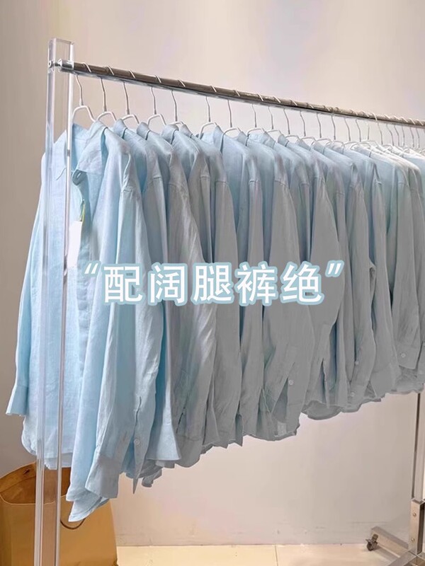 チャオさんオススメ！とても快適です！スカイブルーリネンクールシャツレディース2025夏怠惰な日焼け止めトップ|undefined
