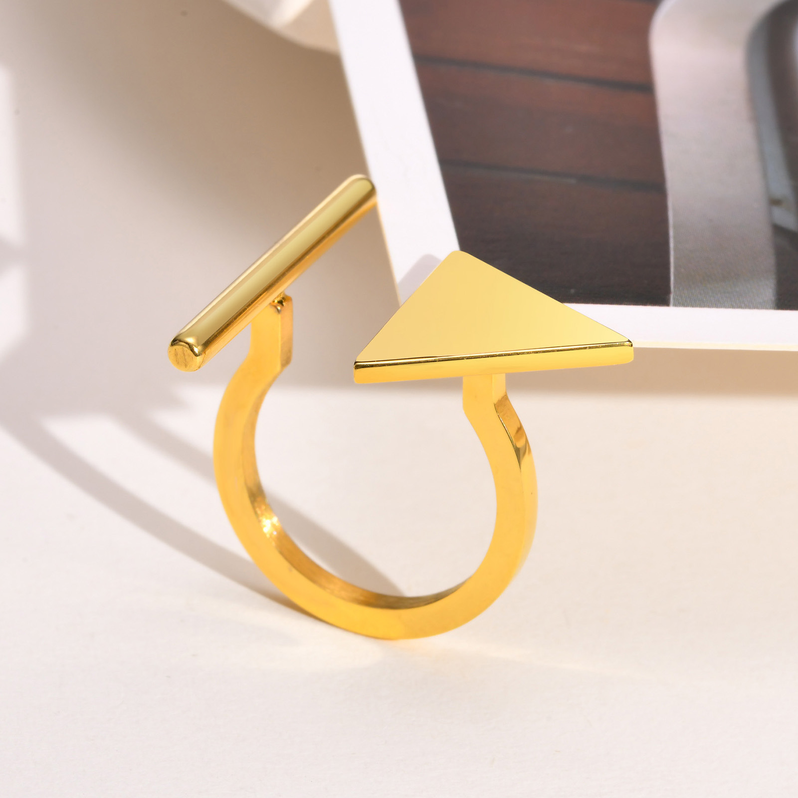 Simple Style Triangle Titanium Steel Gold Plated Open Ring
