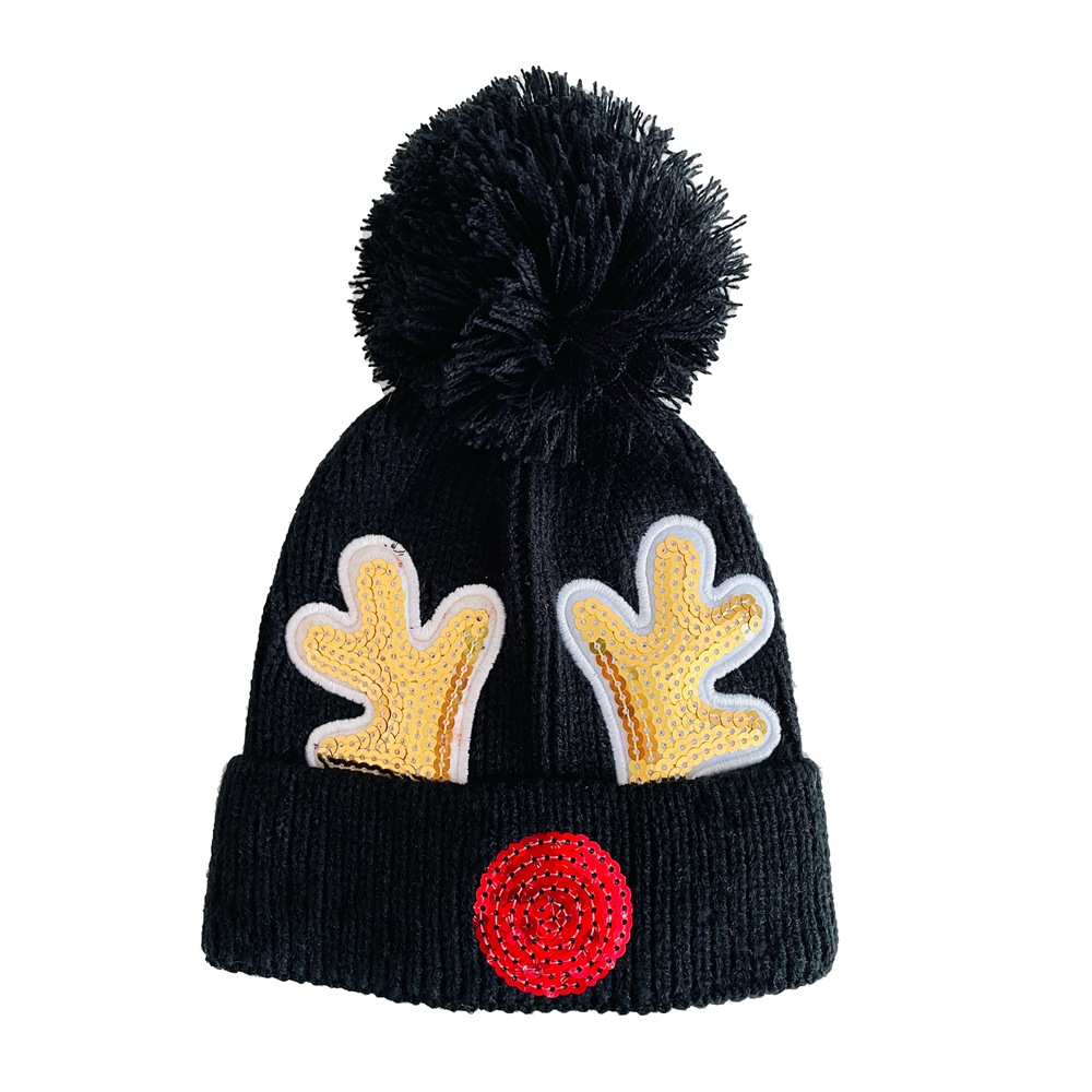 Polyacrylonitrile Fiber Fabric Embroidery Design Children Unisex Cute Antlers Embroidery Wool Cap