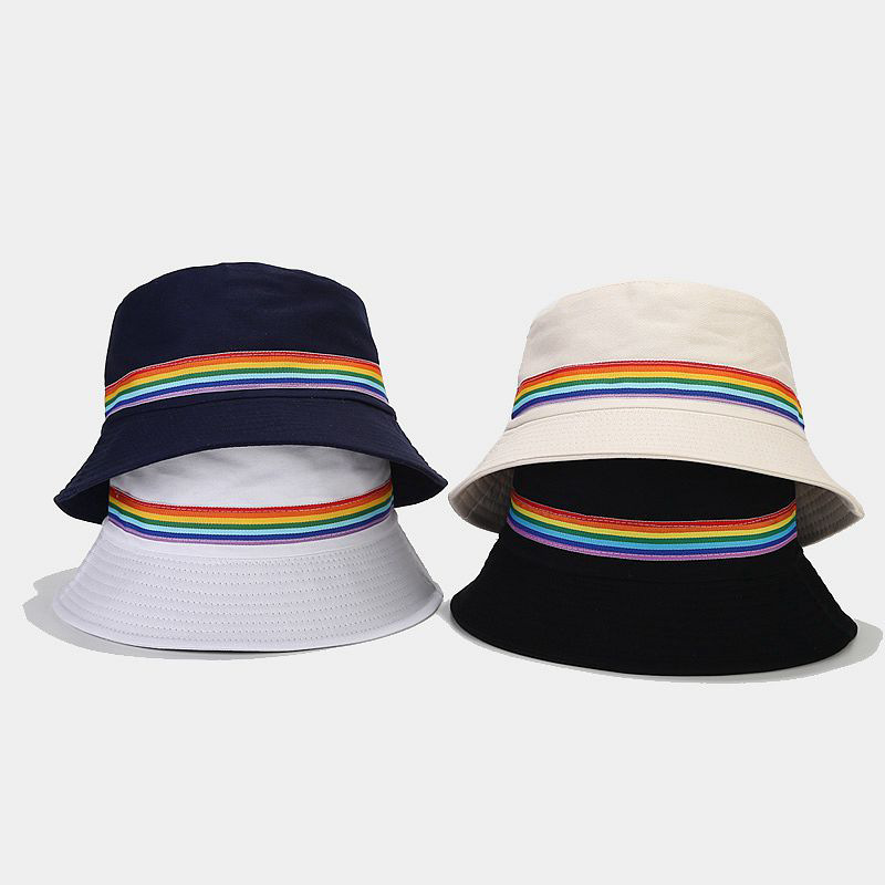 128g Weight Unisex Streetwear Rainbow Wide Eaves Bucket Hat