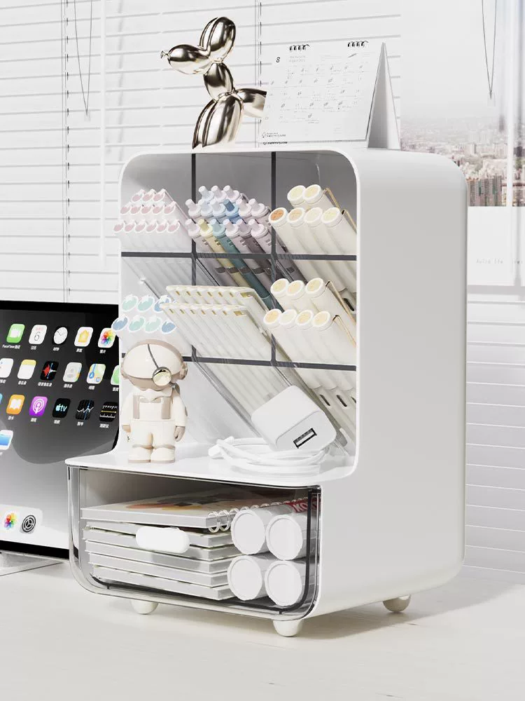 Pen Holder Desk Organizer, PP Multi-Compartment Storage Box for Elementary Students, Compact