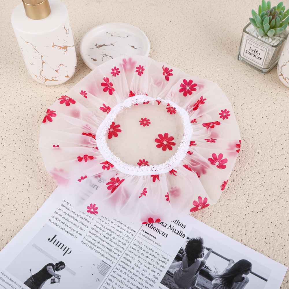 Capas de impresión de PE de una sola capa sombrero de baño más grosado sombrero de baño impermeable sombrero de pelo seco sombrero de ducha sombrero de máscara de pelo sombrero de pelo