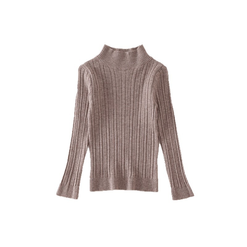 Suéter infantil, camiseta de punto, otoño y invierno, niñas y niños, cuello medio alto, bebé, camiseta de punto de fondo de color sólido, niños y niños