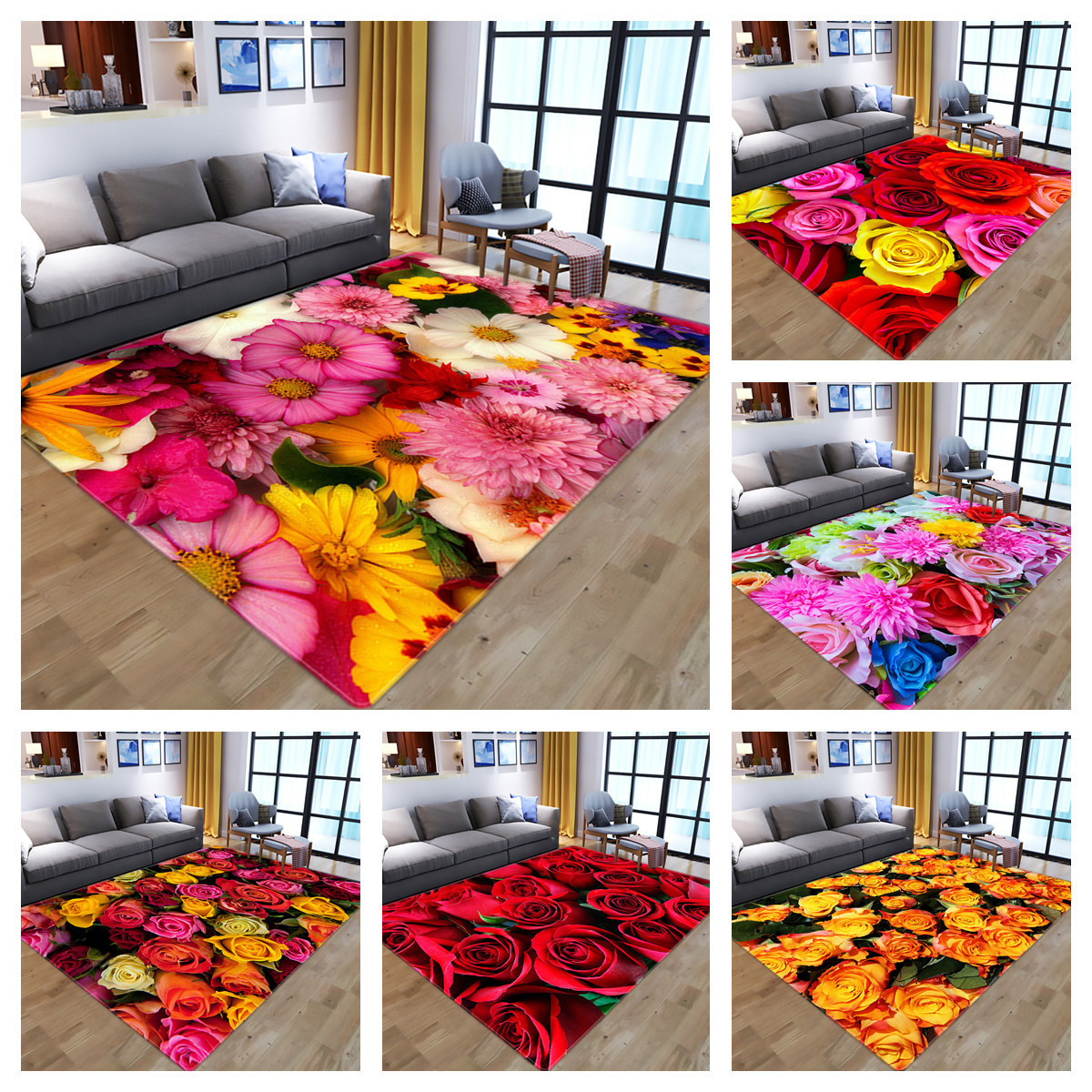 新款法莱绒家用地垫 3D花朵图片印花客厅卧室阳台茶几毯批发定 制