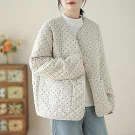 秋冬新款撞色波点棉服宽松显瘦加厚保暖个性长袖棉衣外套女装氨纶