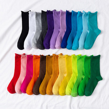 马卡龙彩色袜子女中筒袜夏季薄款糖果色卷边堆堆袜简约百搭长筒袜