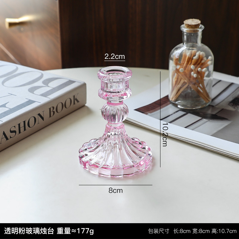 フレンチインスタ中古透明ガラス燭台置物ロマンチックキャンドルディナー燭台道具家庭装飾品|undefined