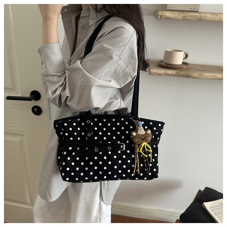 Polka Dot Bear Charm Soft Zip Tote Bag 25