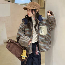女童毛毛衣外套秋冬款2026新款儿童羊羔绒加厚棉服女大童秋季棉衣