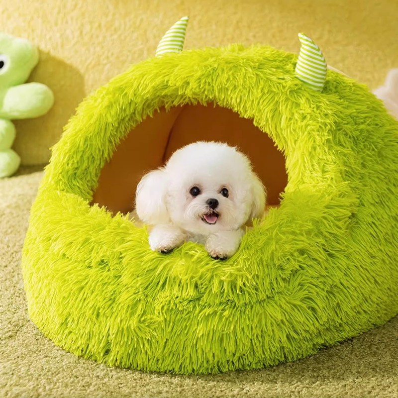 新款猫狗窝冬季长毛绒保暖可拆洗半封闭安全感狗床四季通用睡垫