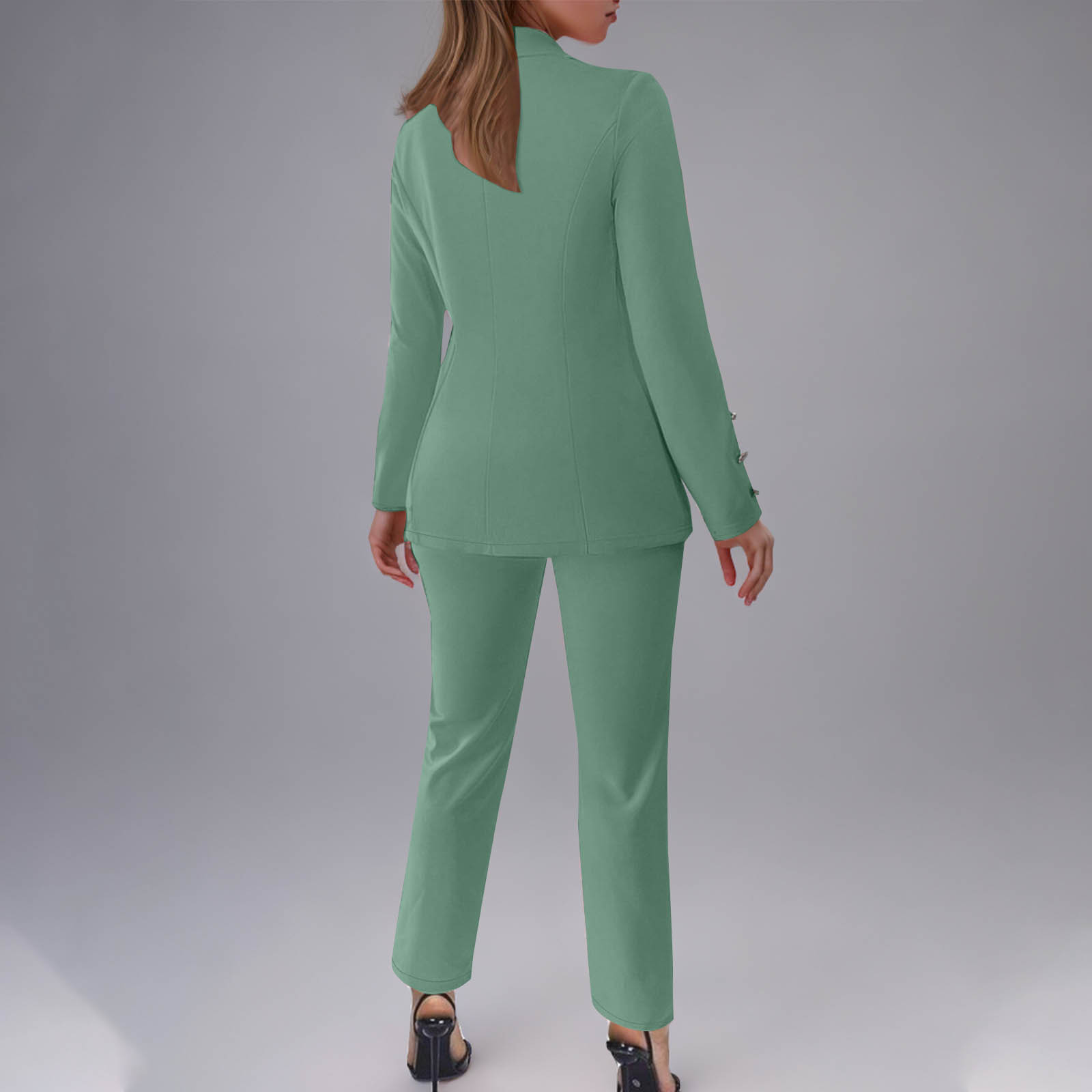 Women's Button-Up Blazer Set – Slim Fit Notch Lapel Suit Jacket & Pants (S-3XL, Poly-Spandex, Wrinkle-Free Office Wear)​_ecoleips.com