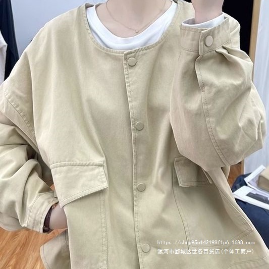 Spring Hong Kong style retro pure cotton round neck loose jacket women's top 2026 new literary and slimming jacket