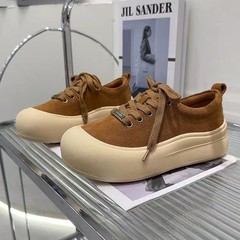 欧货磨砂皮面包板鞋女2025秋新款松糕厚底增高软底复古运动休闲鞋