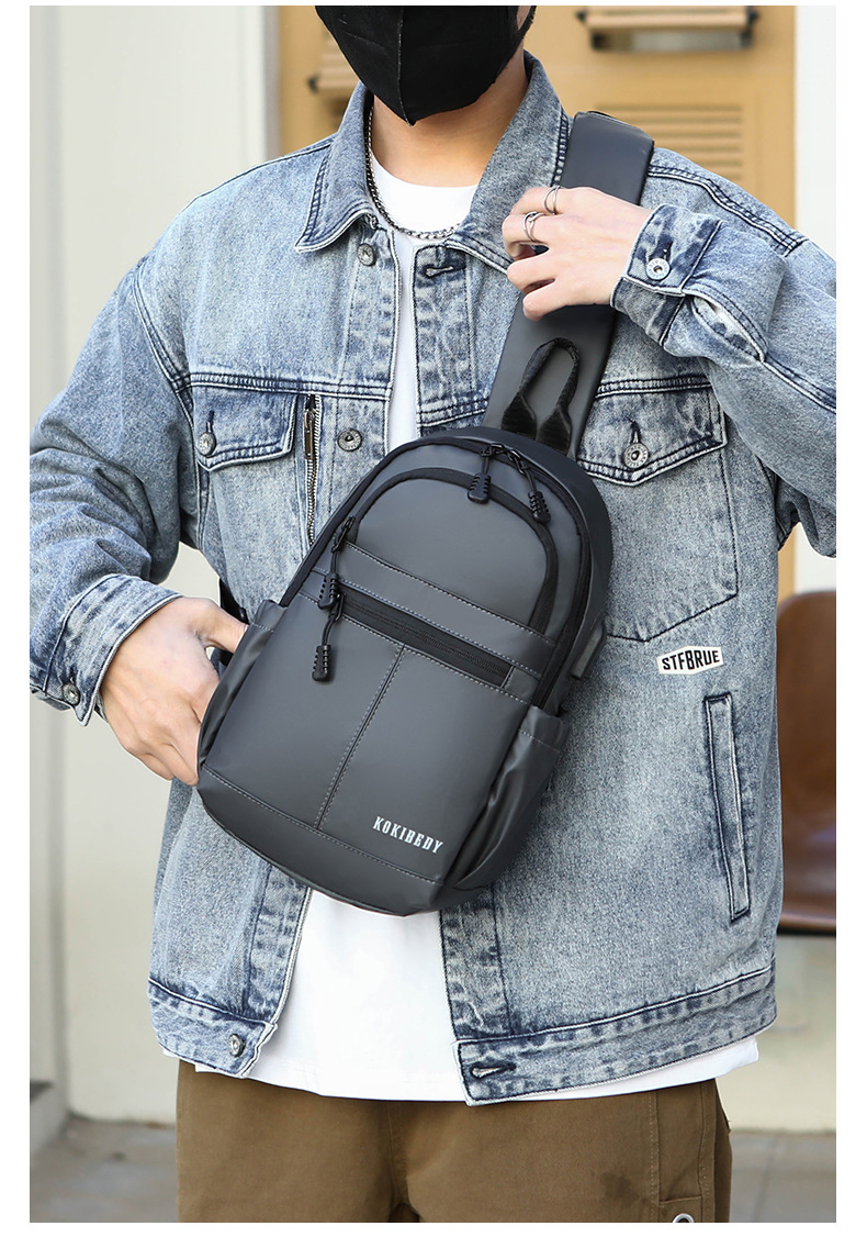 New men's chest bag, casual large-capacity single-shoulder crossbody bag, Korean-style motorcycle bag, water-resistant trendy backpack, cross-border undefined