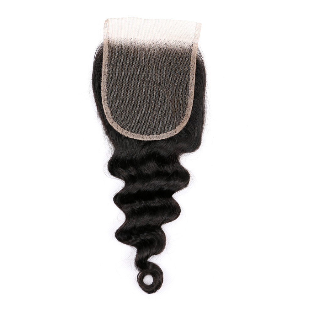 4x4 Cierre suelto onda profunda encaje bloque de pelo Cierre de cabello humano real Peluca de pelo