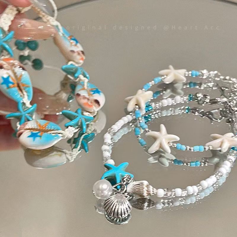 Seaside Vacation Natural Style Starfish Shell Bracelet Conch Shell Rice Bead Bracelet Small Fresh Elegant Rice Bead Bracelet