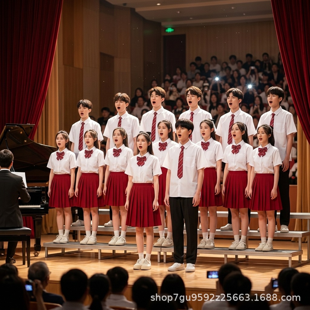 Student Chorus Performance Costumes, Junior and Senior High School Class Uniforms, Male and Female Choir Poetry Recitation Competition, Graduation Photos, University