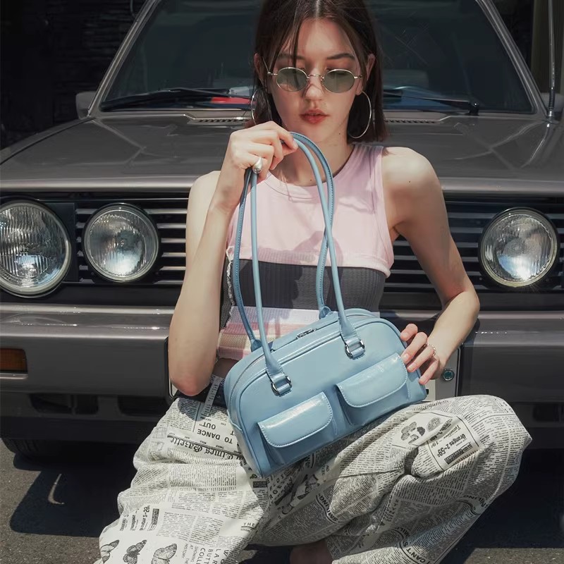 Bowling in cera d'olio dal design di nicchia coreano con tasche multiple, borsa sotto le ascelle casual, borsa a tracolla portatile per pendolarismo_voghion.com