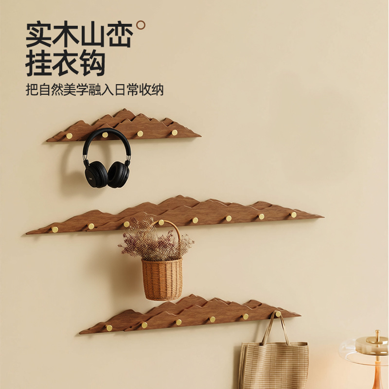 Solid Wood Wall-Mounted Coat Hooks for Behind Doors, No-Drill Entryway Adhesive Hooks, Trendy Coat Rack Wholesale