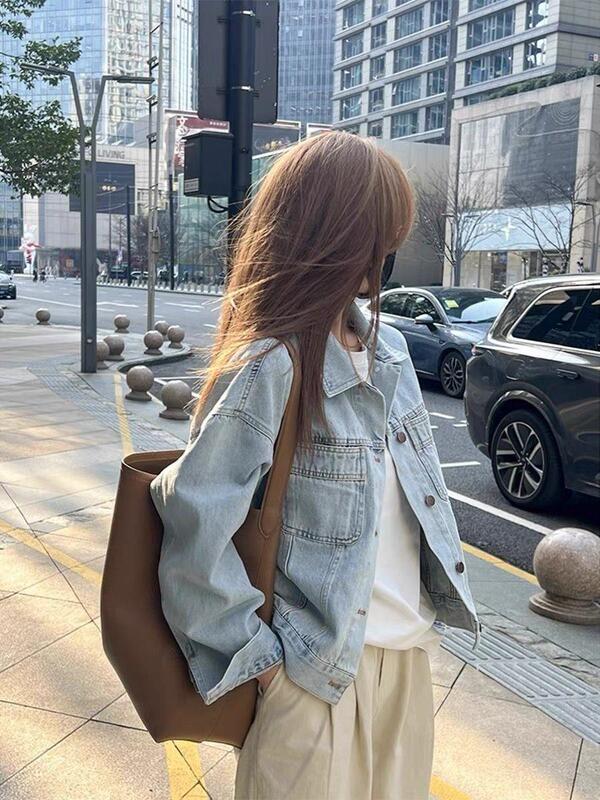 2025 Spring and Autumn New Korean Style Loose and Easiest for Match Jacket Long Sleeve Top Retro Blue Denim Jacket for Women 2025 Spring and Autumn New Korean Style Loose and Easiest for Match Jacket Long Sleeve Top Retro Blue Denim Jacket for Women