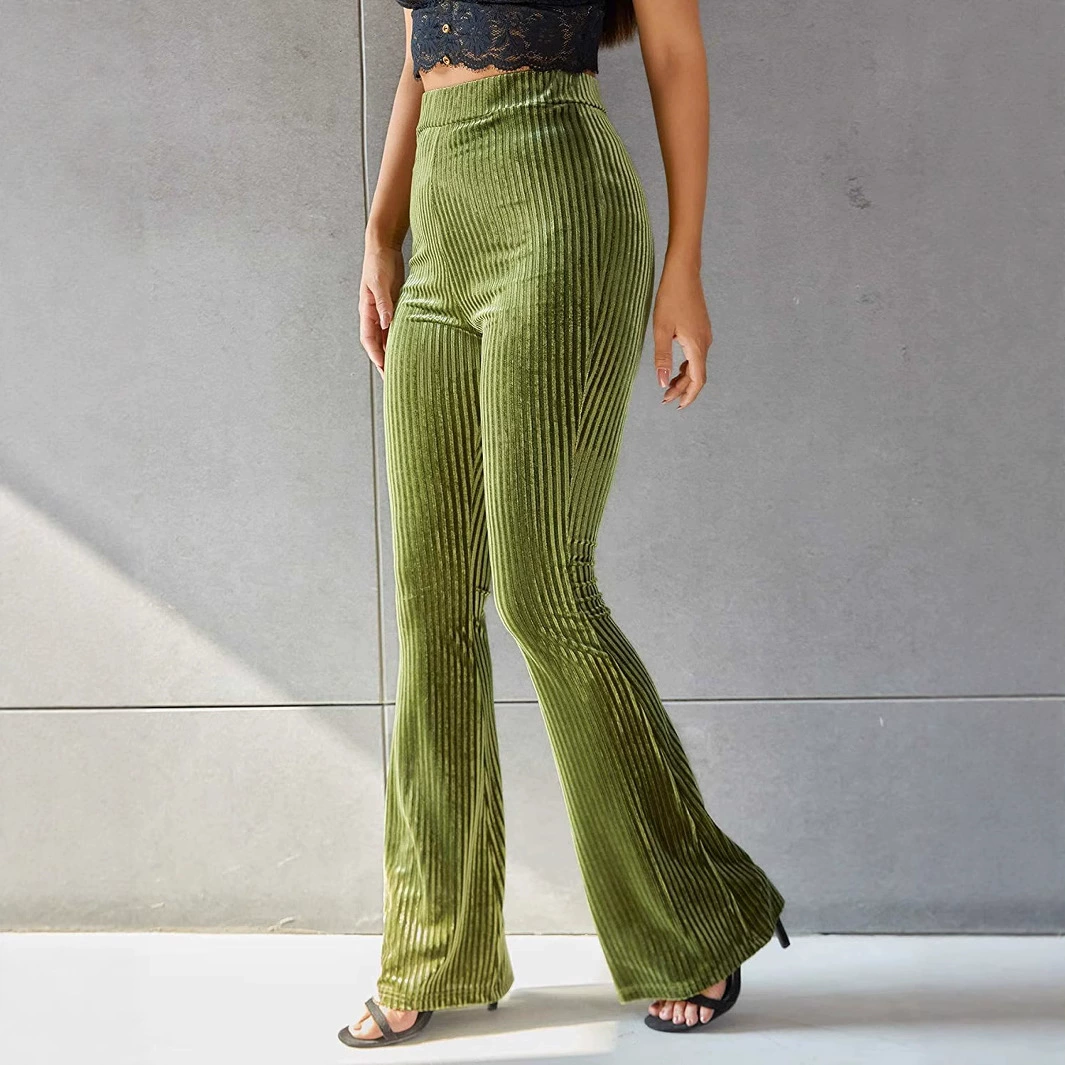 2021 трансграничные женские сексуальные однотонные Золотые Бархатные расклешенные брюки Amazon, новые европейские и американские женские сексуальные однотонные, с завышенной талией