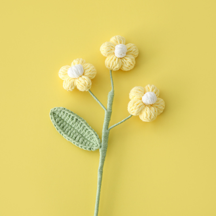 かぎ針編みの多頭パフフラワーブランチ、単色グラデーションカラーの花束、鉢植え、家具飾り、ミニマルなアクセサリー、造花|undefined