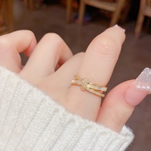 韩式简约轻奢小众设计贝壳双层波浪开口戒指时尚气质甜美食指戒女