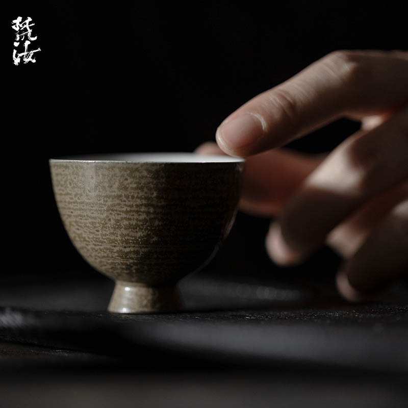 梵汝 全手工瓦青日式青悠高足主人杯侘寂风功夫复古茶杯品茗杯