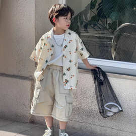 25夏季新款韩国童装中小童男童枇杷夏日度假风短袖花衬衫上衣