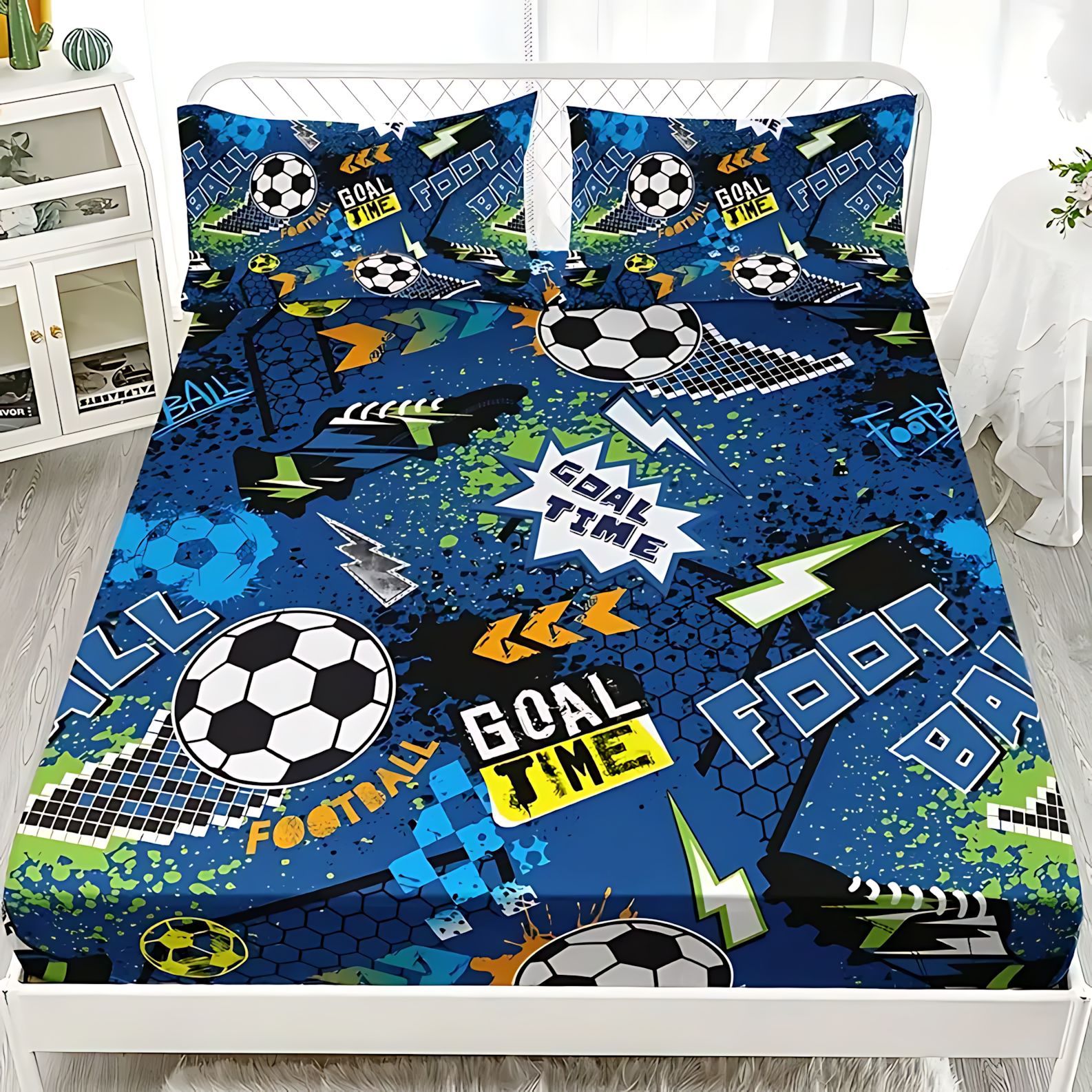TEMU / JIT clásico de moda creativo fútbol HD impresión digital cama gaza pillow cover kit textil transfronterizo