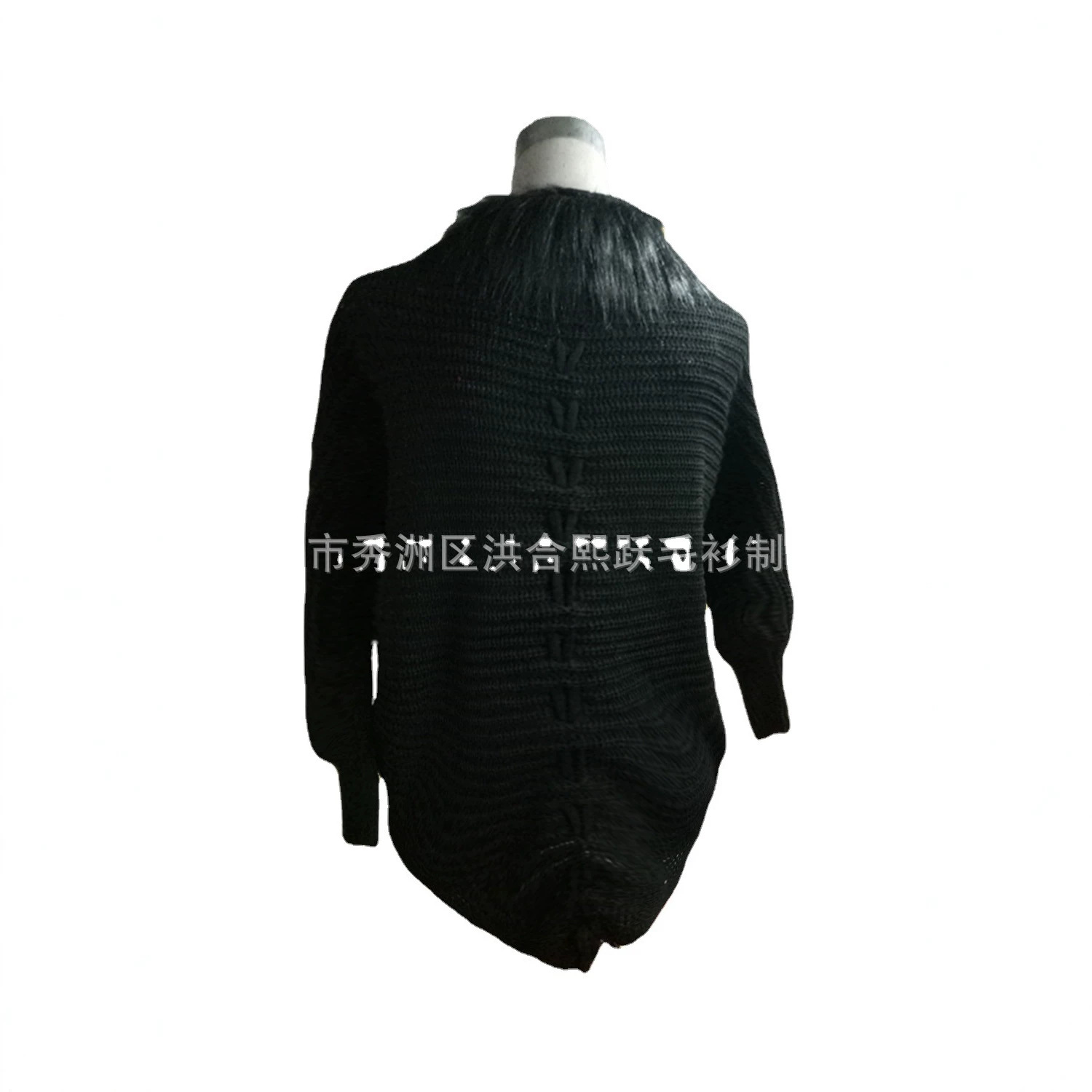 Chaqueta Cárdigan de Punto de Poliéster con Cuello de Piel y Manga Murciélago para Otoño e Invierno image 4