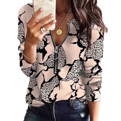 2024 New Autumn/Winter Amazon Independent Store 0wish Geometric Abstract Print Long-Sleeve Zip-Up Hoodie