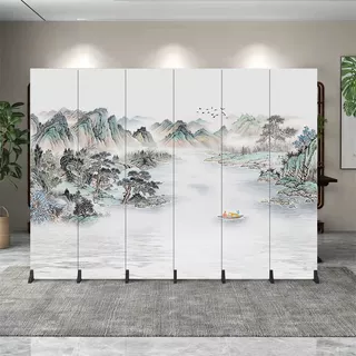 定制屏风图案LOGO简约山水室内新中式隔断布艺办公室移动双面折屏