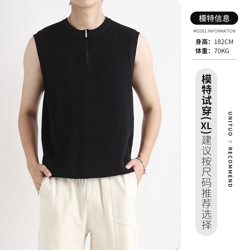 Suéter de seda de hielo, deportes, fitness, camiseta, chaleco, sensación avanzada, top con cuello de polo de secado rápido para hombres, camiseta sin mangas para hombres