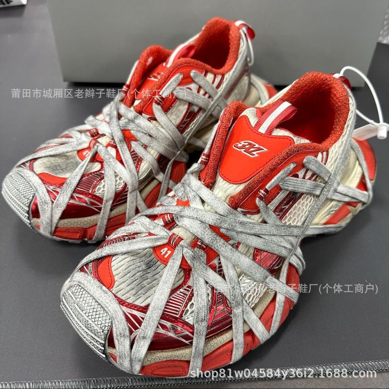 ブランドスポーツシューズパリ3XLスパイダーストラップダメージ加工スポーツシューズ純オリジナル厚底シューズ|undefined