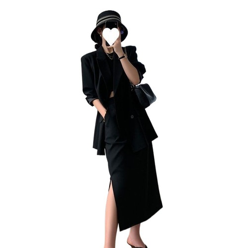 Women's Korean-style elegant, flowy, wrinkle-resistant sheath skirt suit with blazer for early autumn