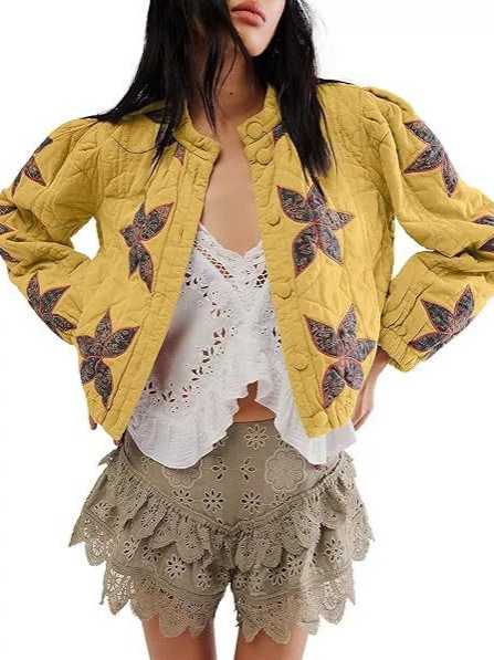 Amazon 2025 transfronterizo Europa y los Estados Unidos otoño y invierno de algodón de alta calidad lavado de algodón de hoja de arce bordado chaqueta de mujer ropa de algodón