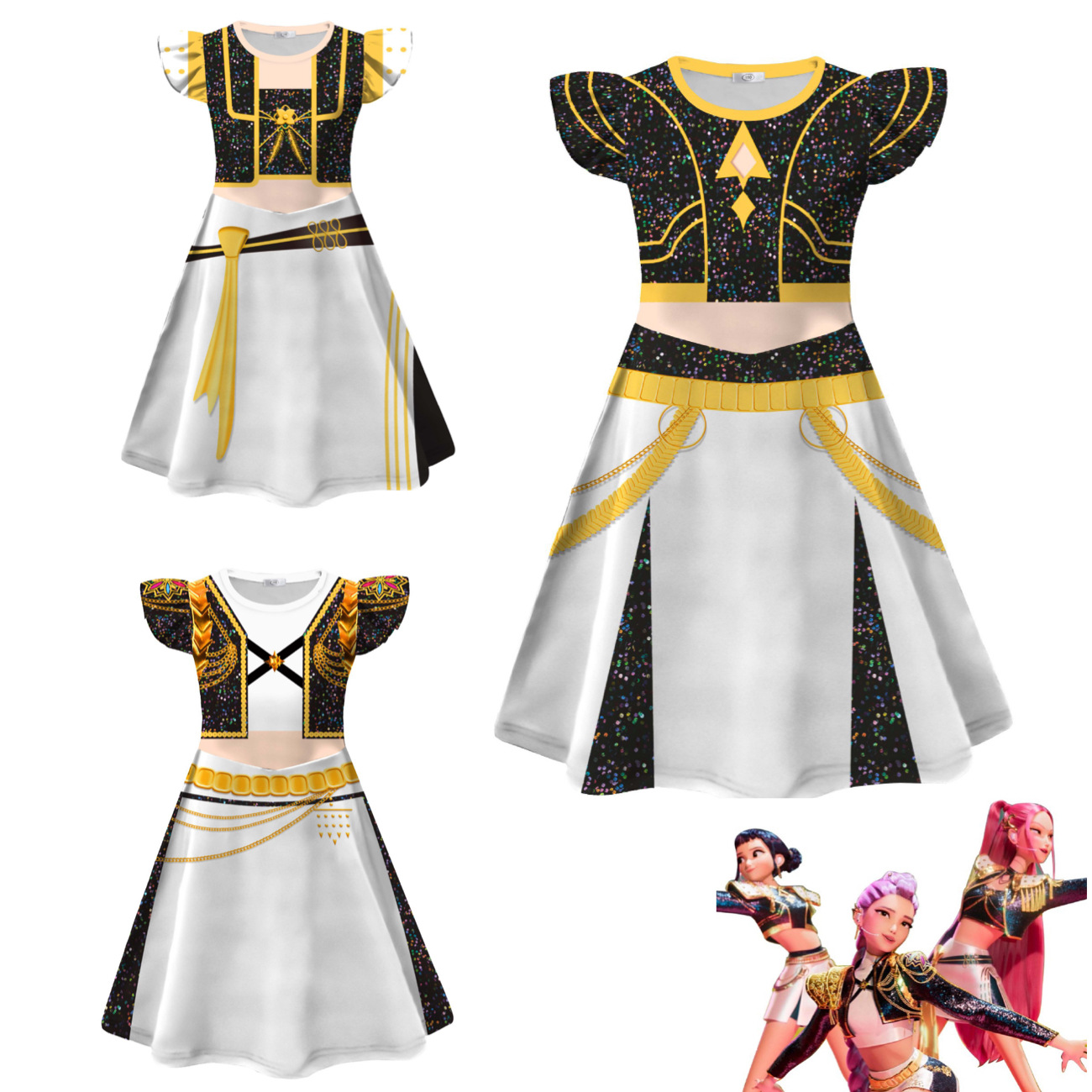Cross-Border New K-Pop: Huntress Girl Group Rumi Cosplay in Stock! Flutter Sleeve Milk Silk Dress